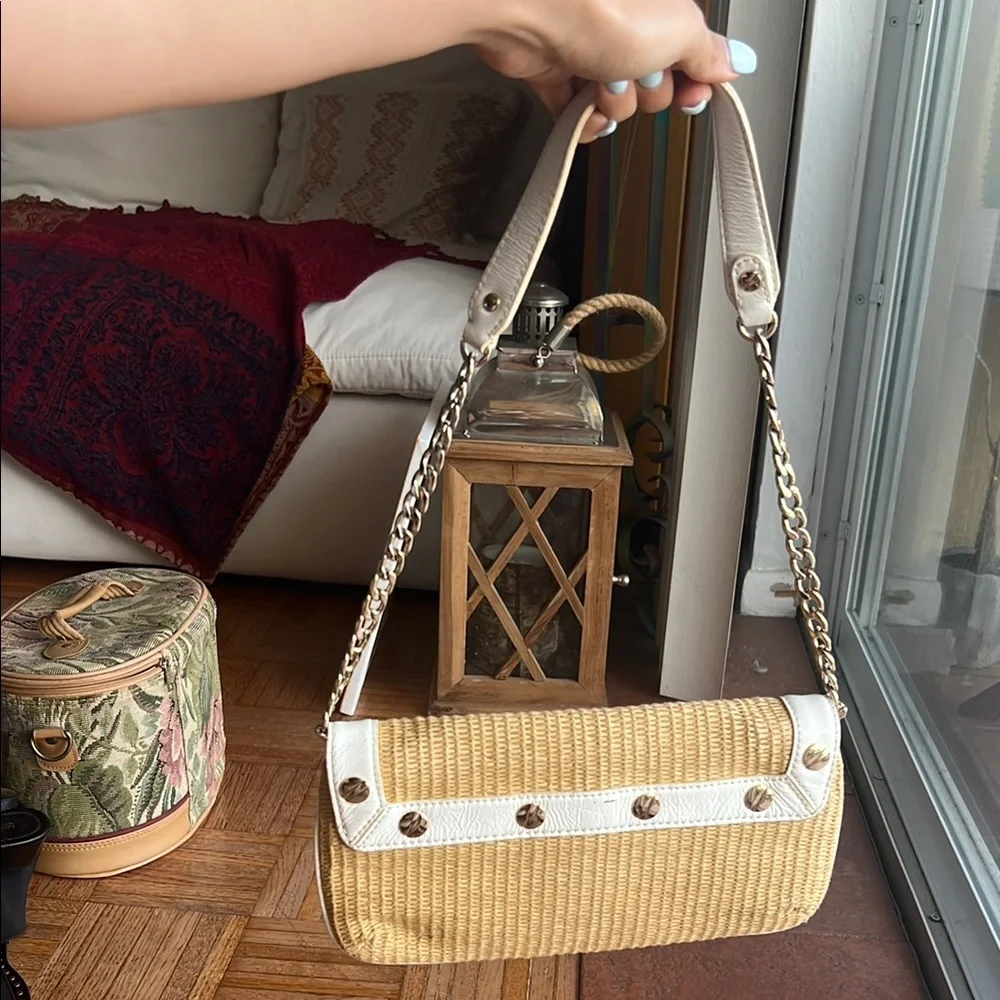 MICHAEL KORS Panama Straw White Leather Straw Woven Clutch Shoulder Y2K Purse - Picture 7 of 7